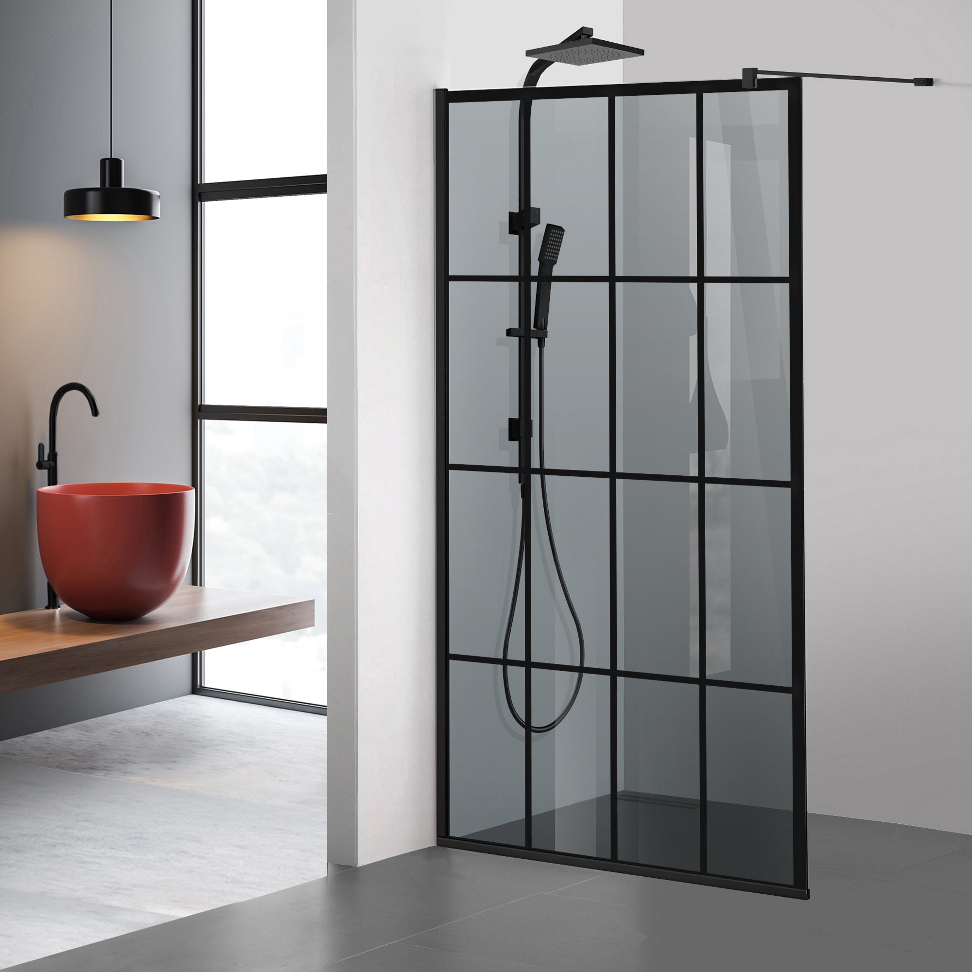 Shower Screens Walk-in, Black shower wall, #Grey #Grey