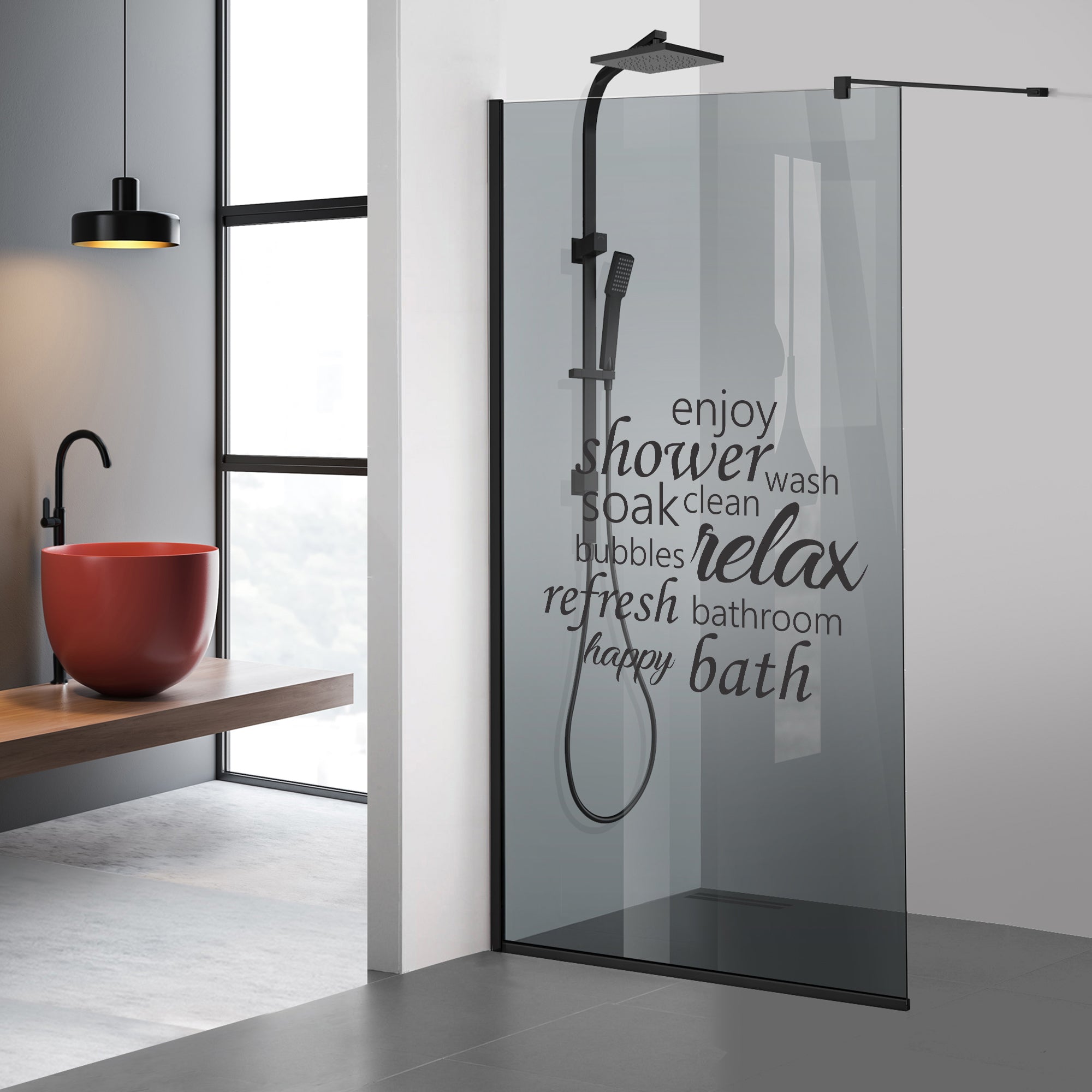 Shower Screens Walk-in, Black shower wall, #Grey #Grey