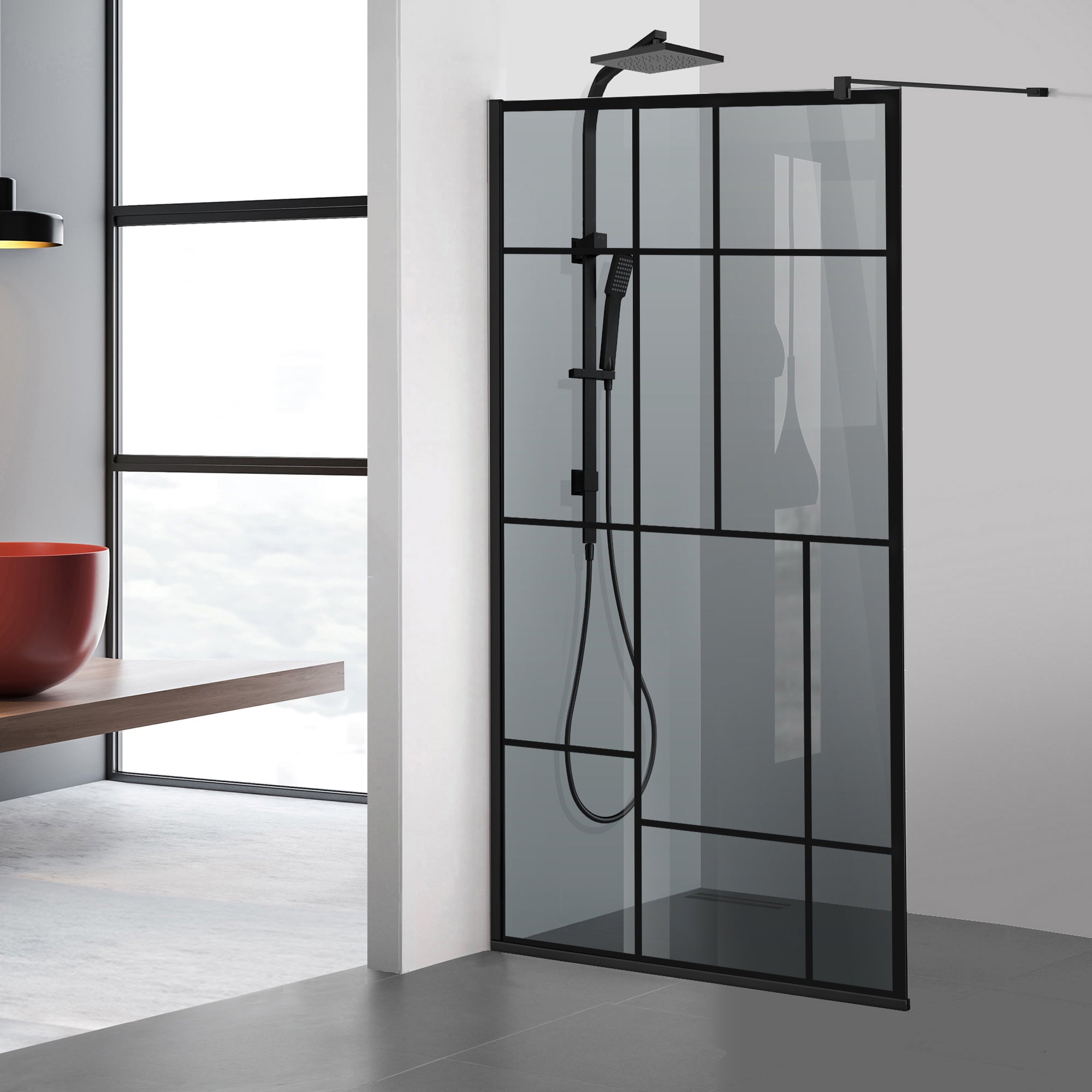 Shower Screens Walk-in, Black shower wall, #Grey #Grey