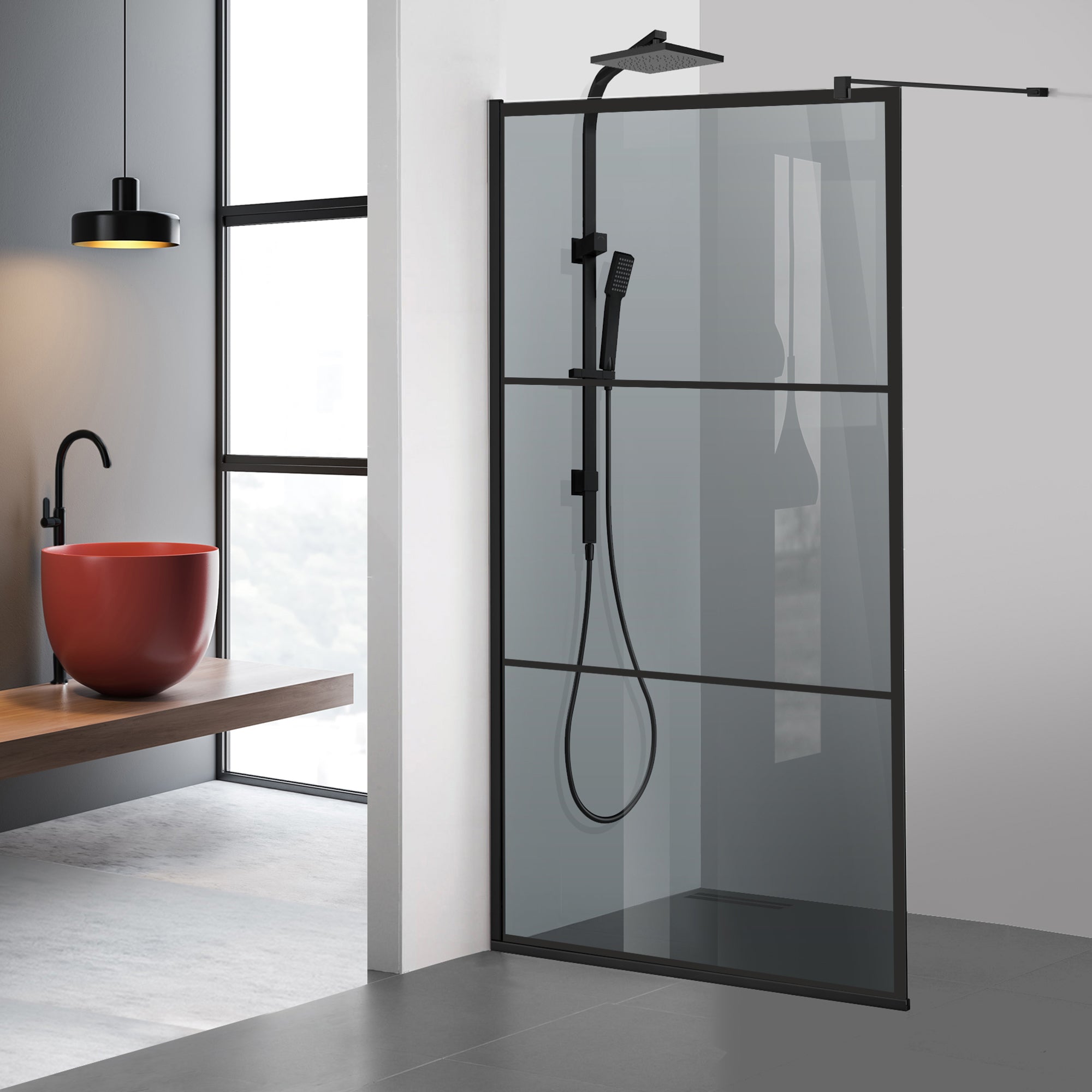 Shower Screens Walk-in, Black shower wall, #Grey #Grey