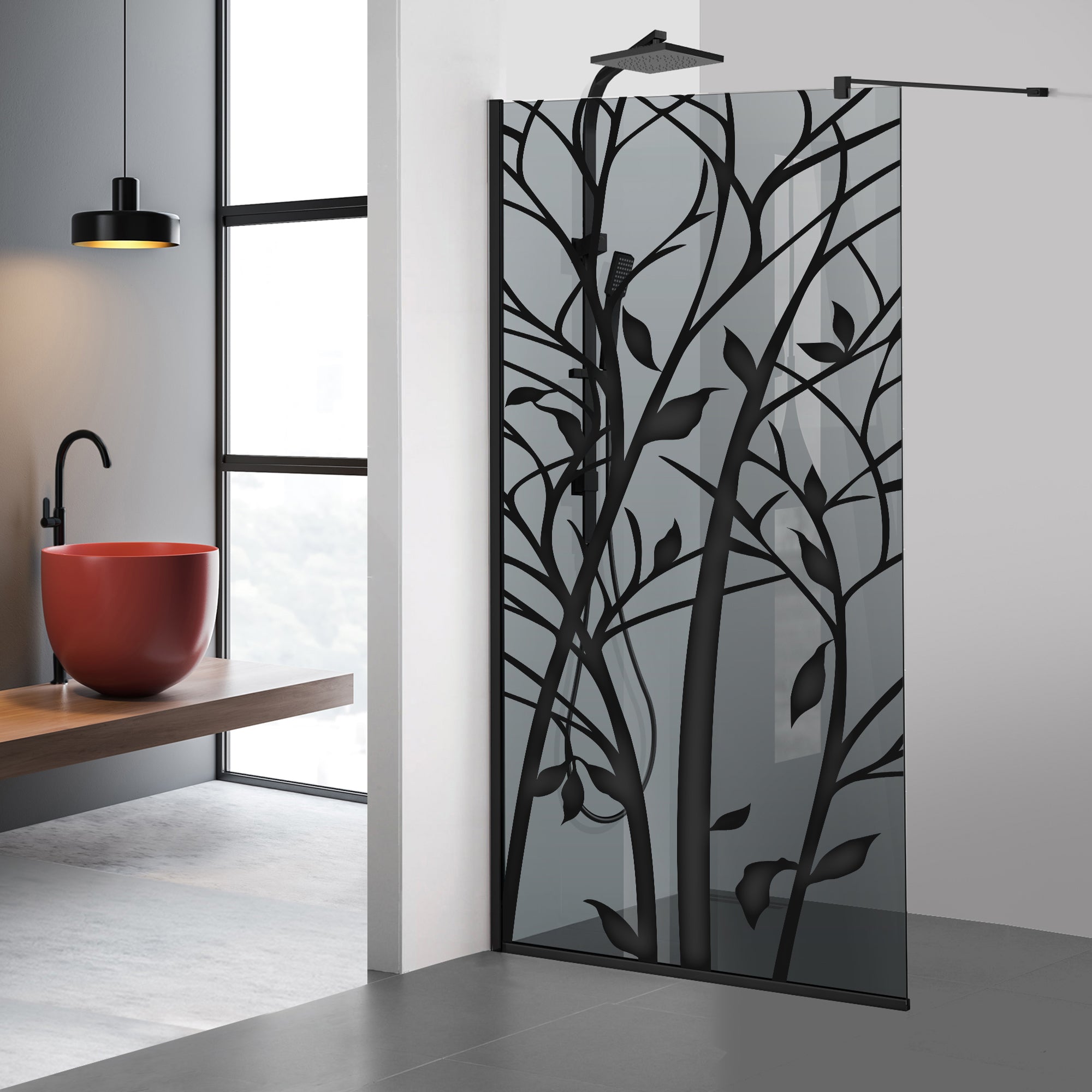 Shower Screens Walk-in, Black shower wall, #Grey #Grey
