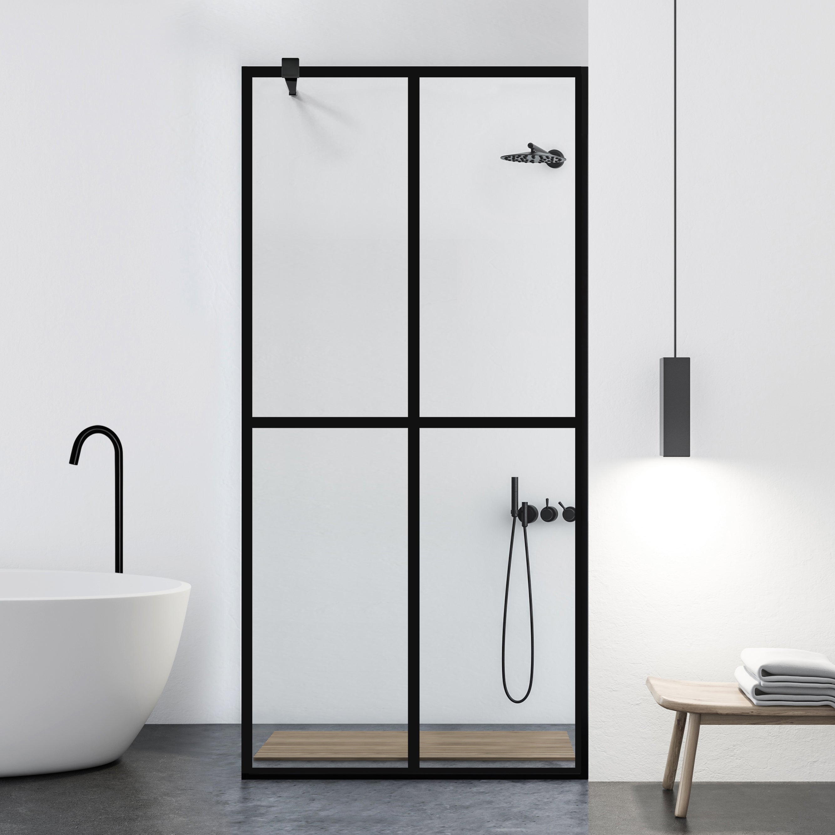 Paravan dus Walk-in, Perete dus  Negru, #Clara