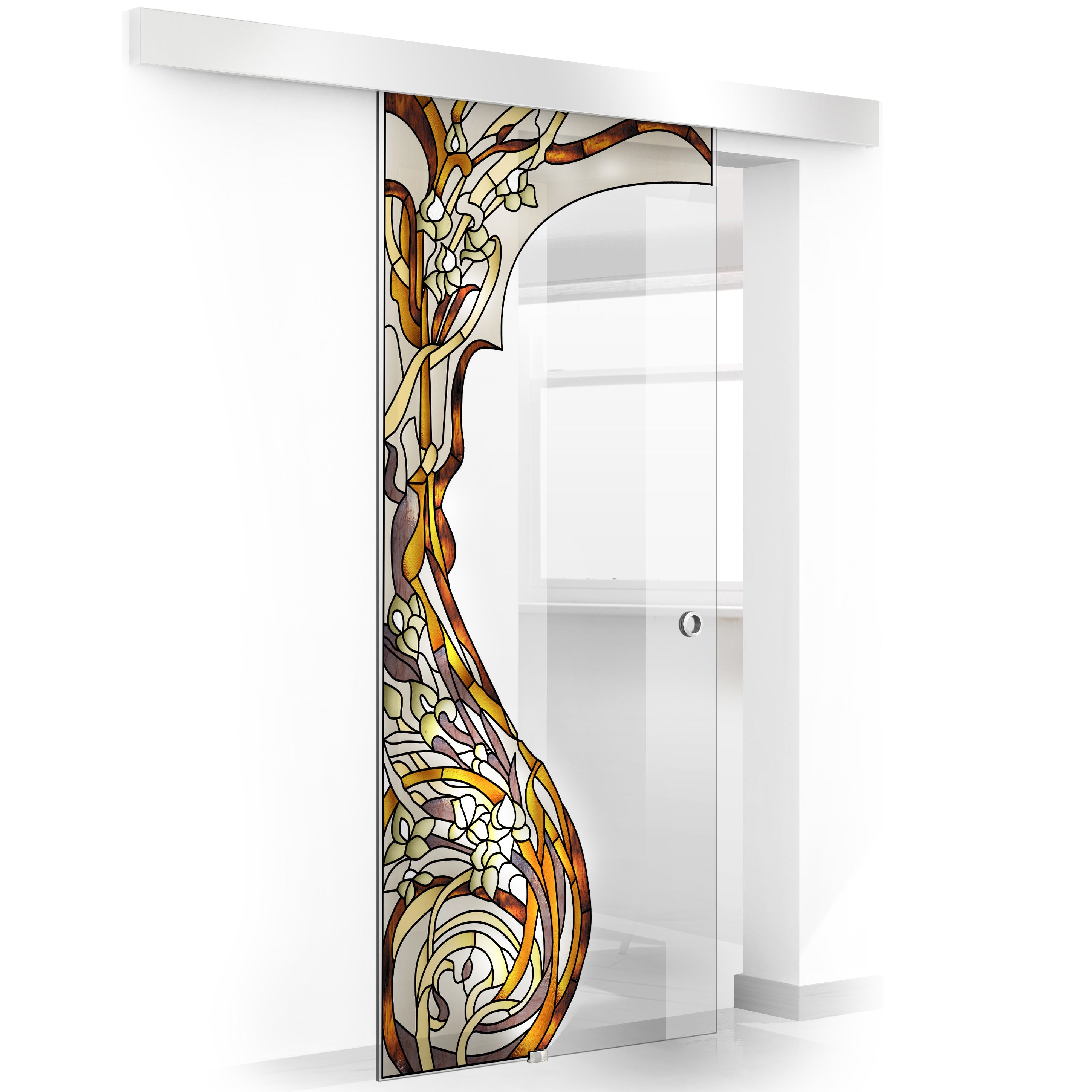 Stained glass door, Sliding glass door #Clear