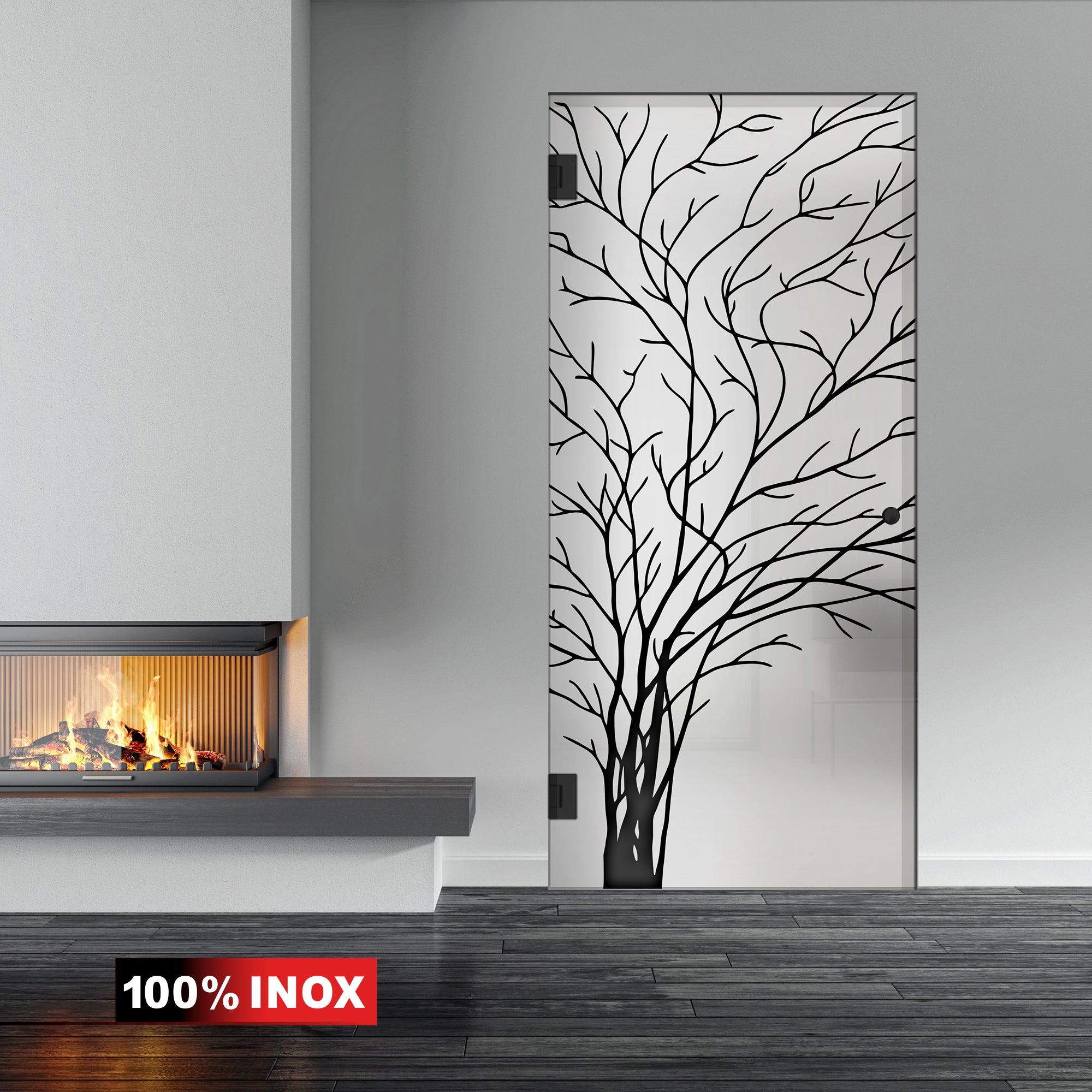 Hinged glass door black, #Satiné