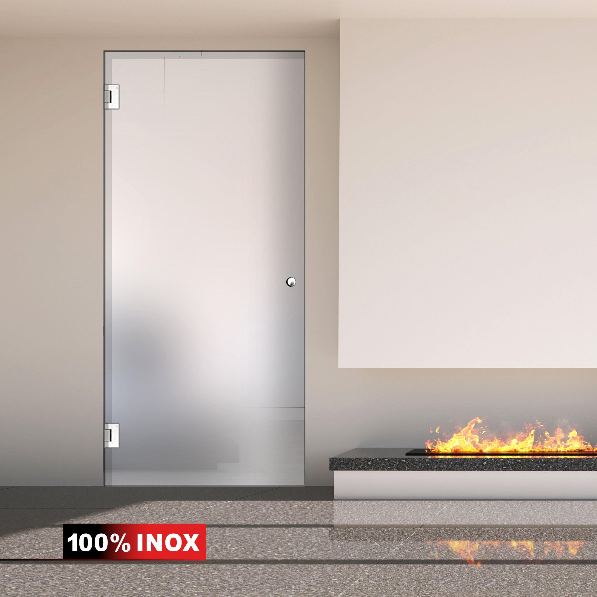 Hinged glass door stainless steel, #Satiné