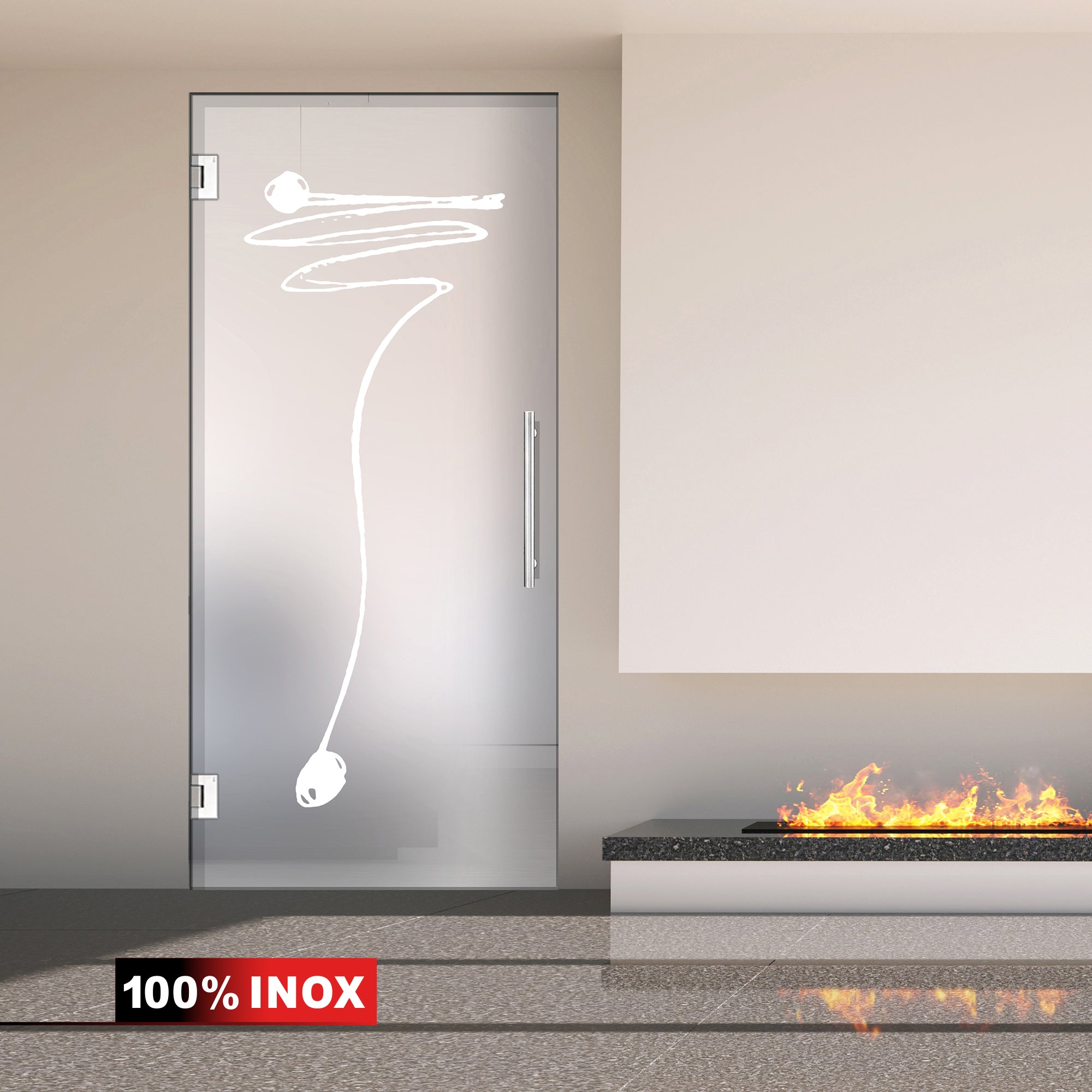 Hinged glass door stainless steel, #Satiné