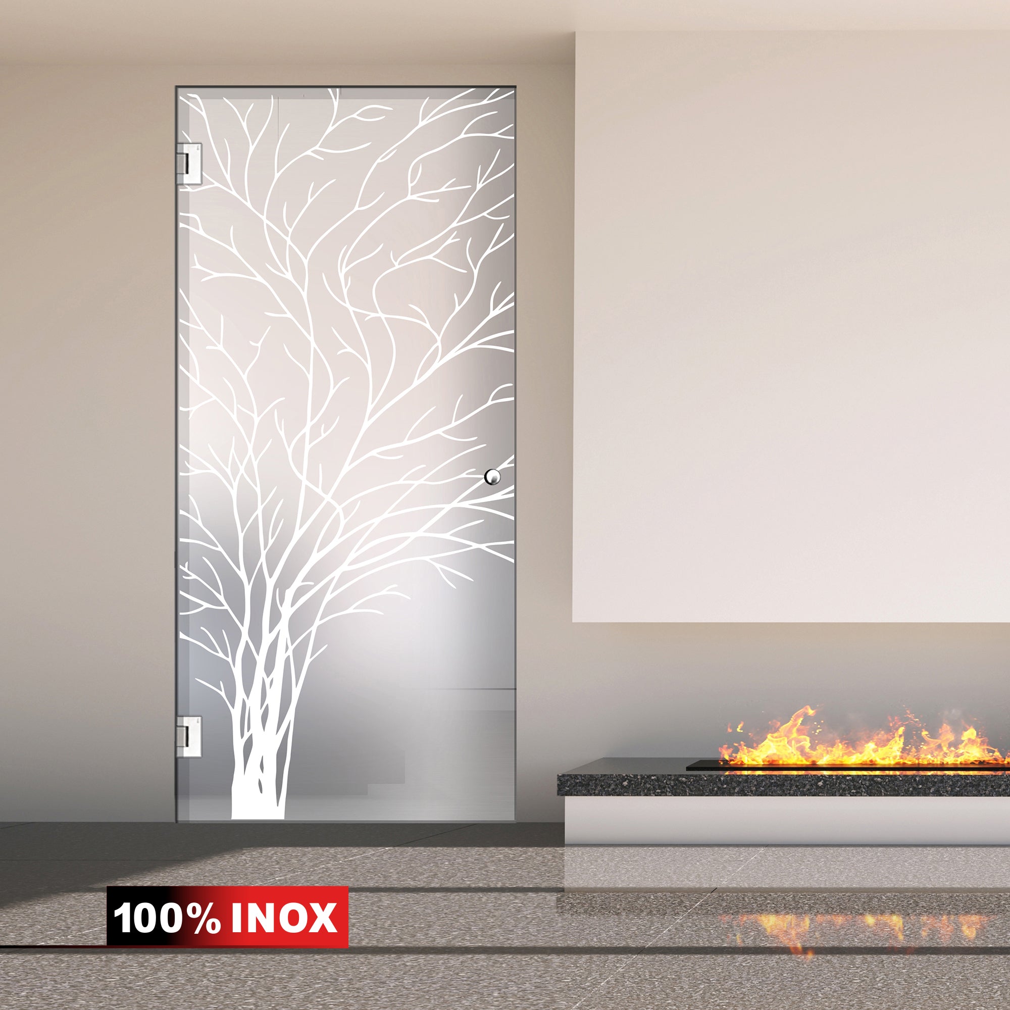 Hinged glass door stainless steel, #Satiné