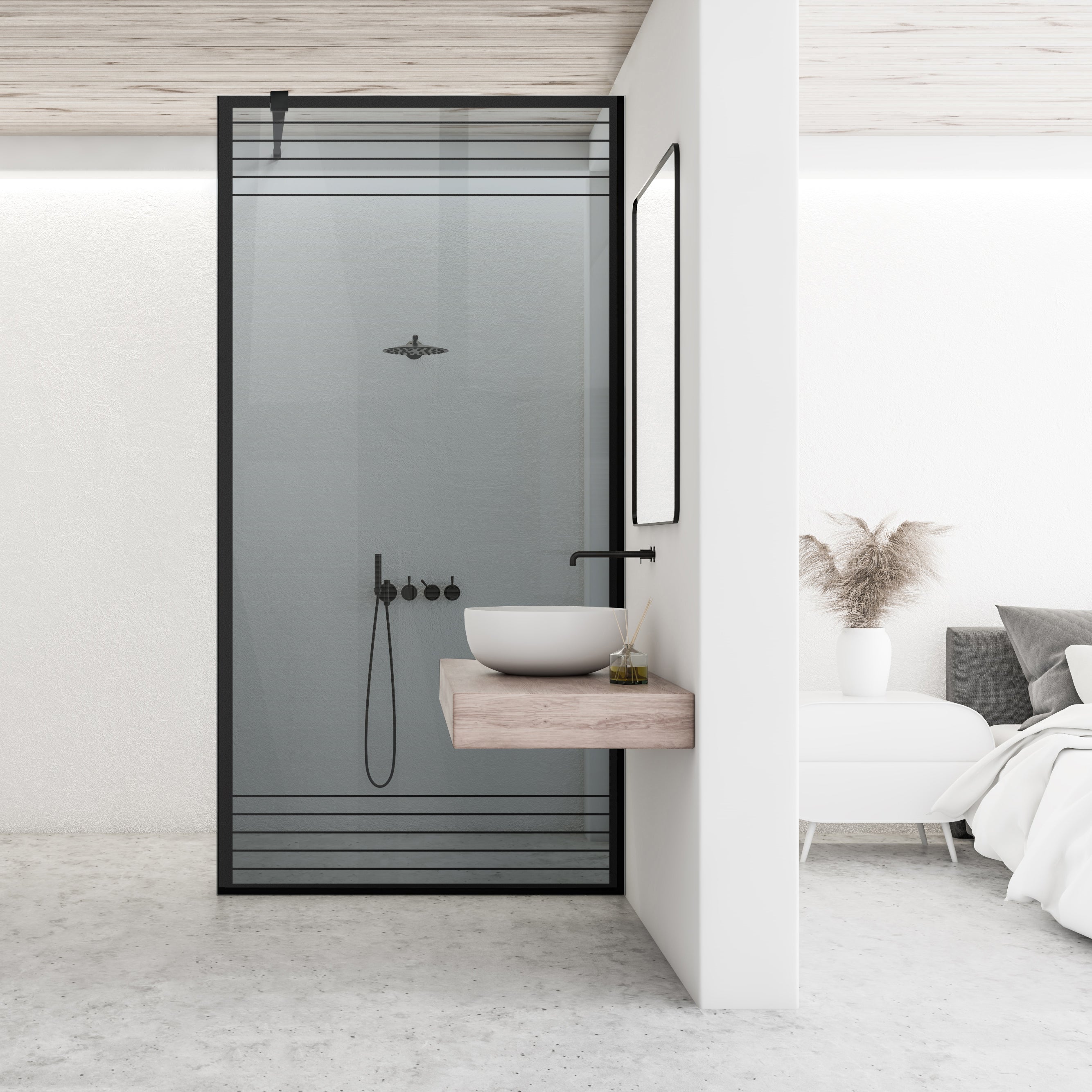 Paravan dus Walk-in, Perete dus  Negru, #Gri