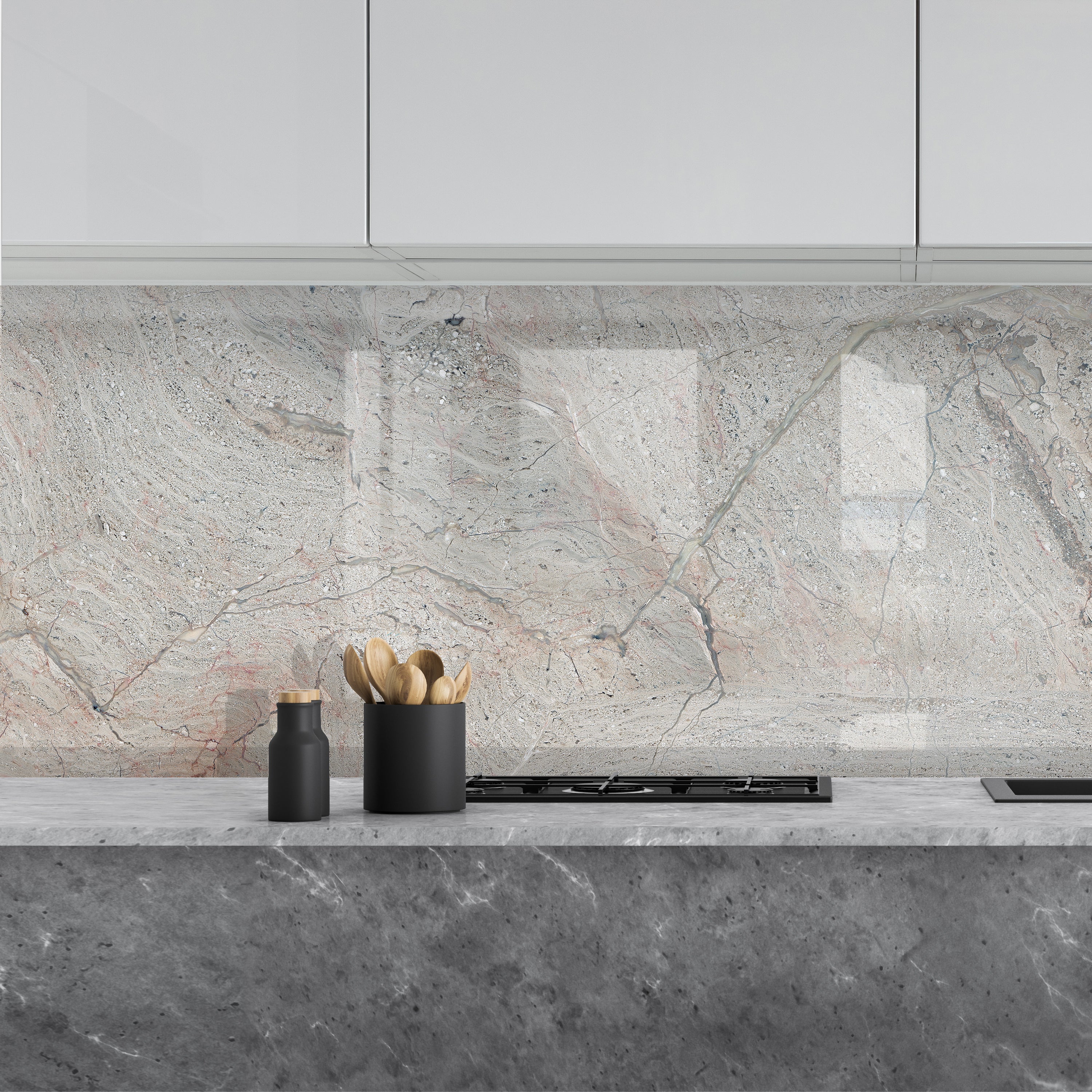 Printed glass kitchen splashback