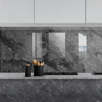 Printed glass kitchen splashback