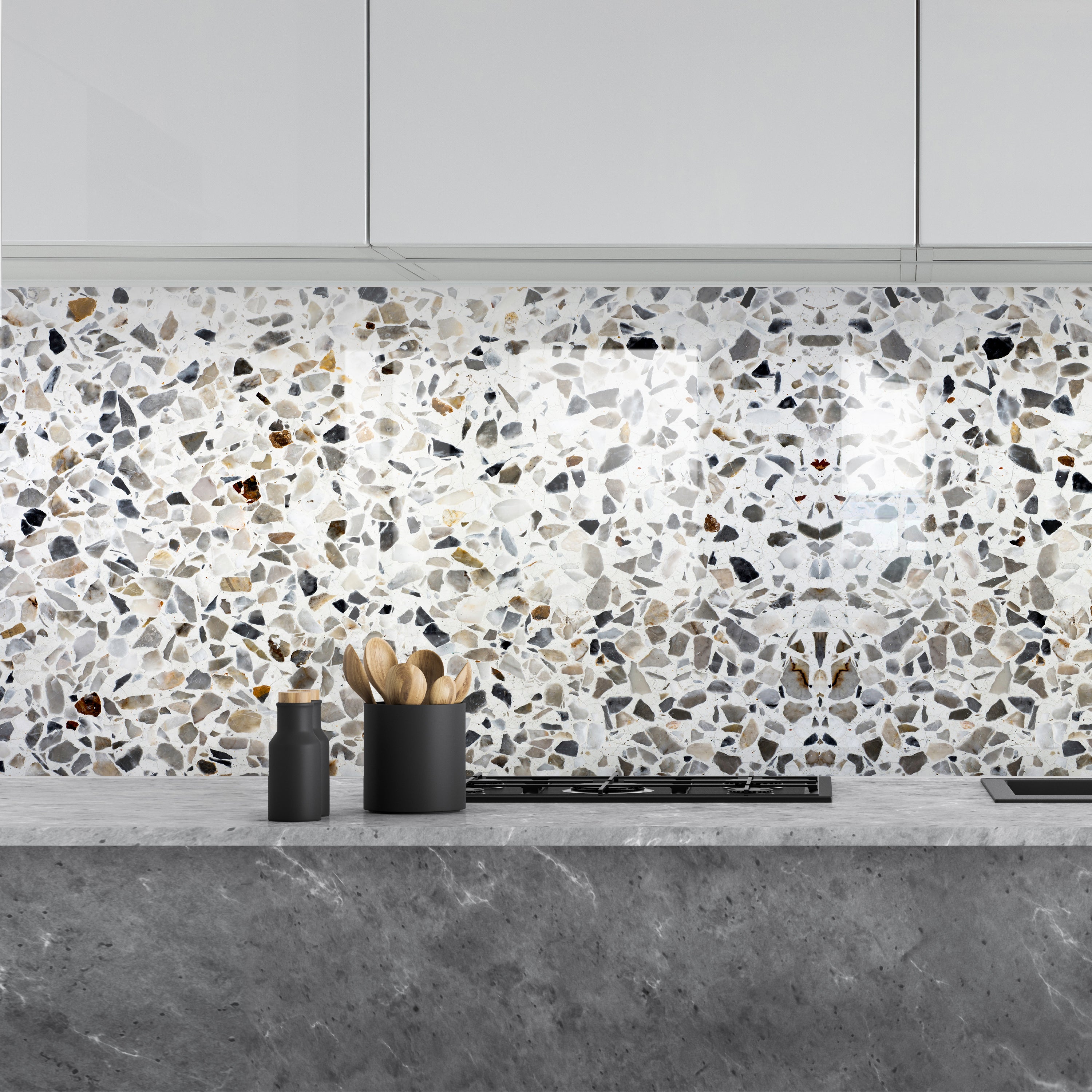 Printed glass kitchen splashback