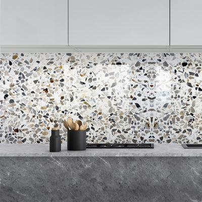 Printed glass kitchen splashback