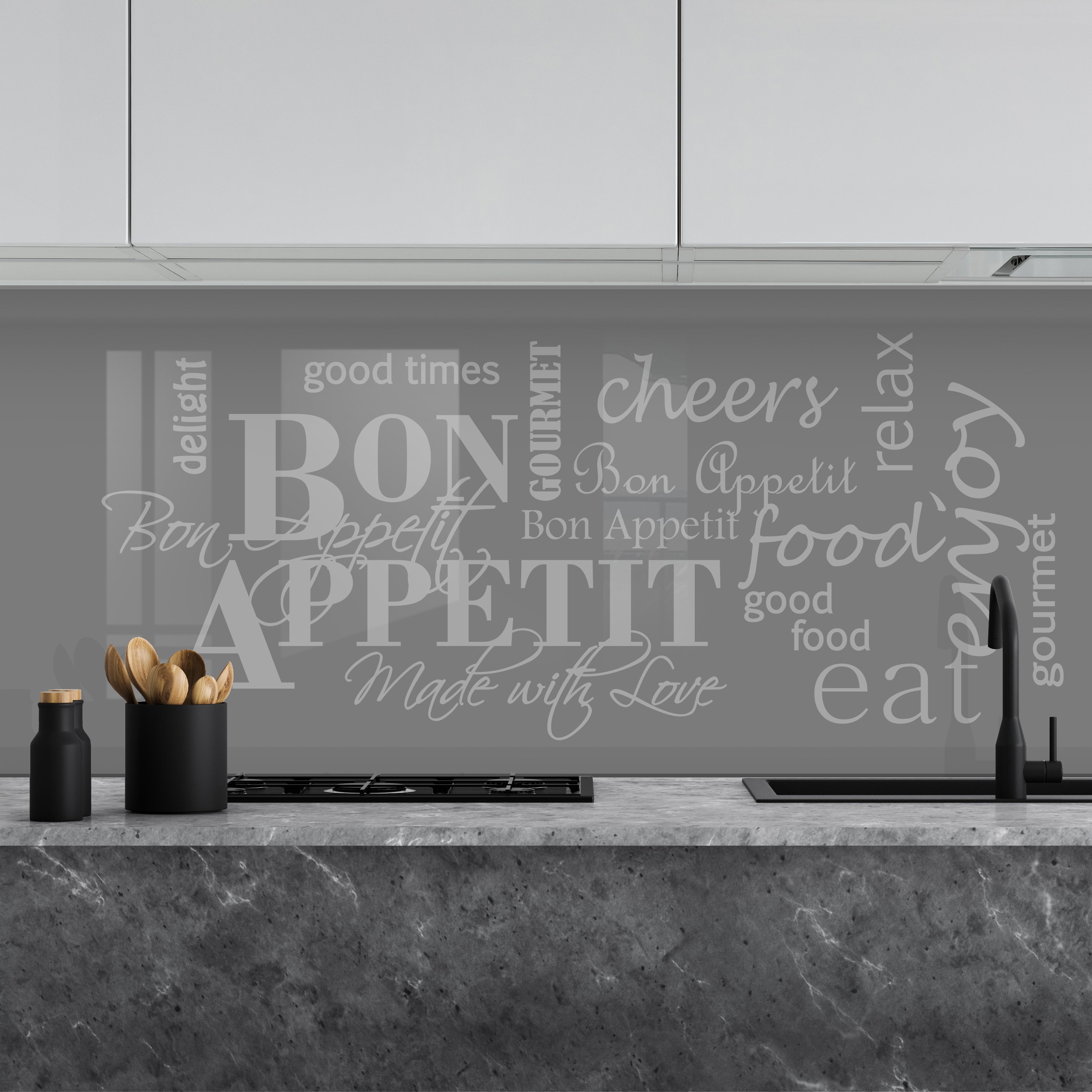 Painted kitchen glass cladding