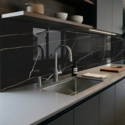 Printed glass kitchen splashback