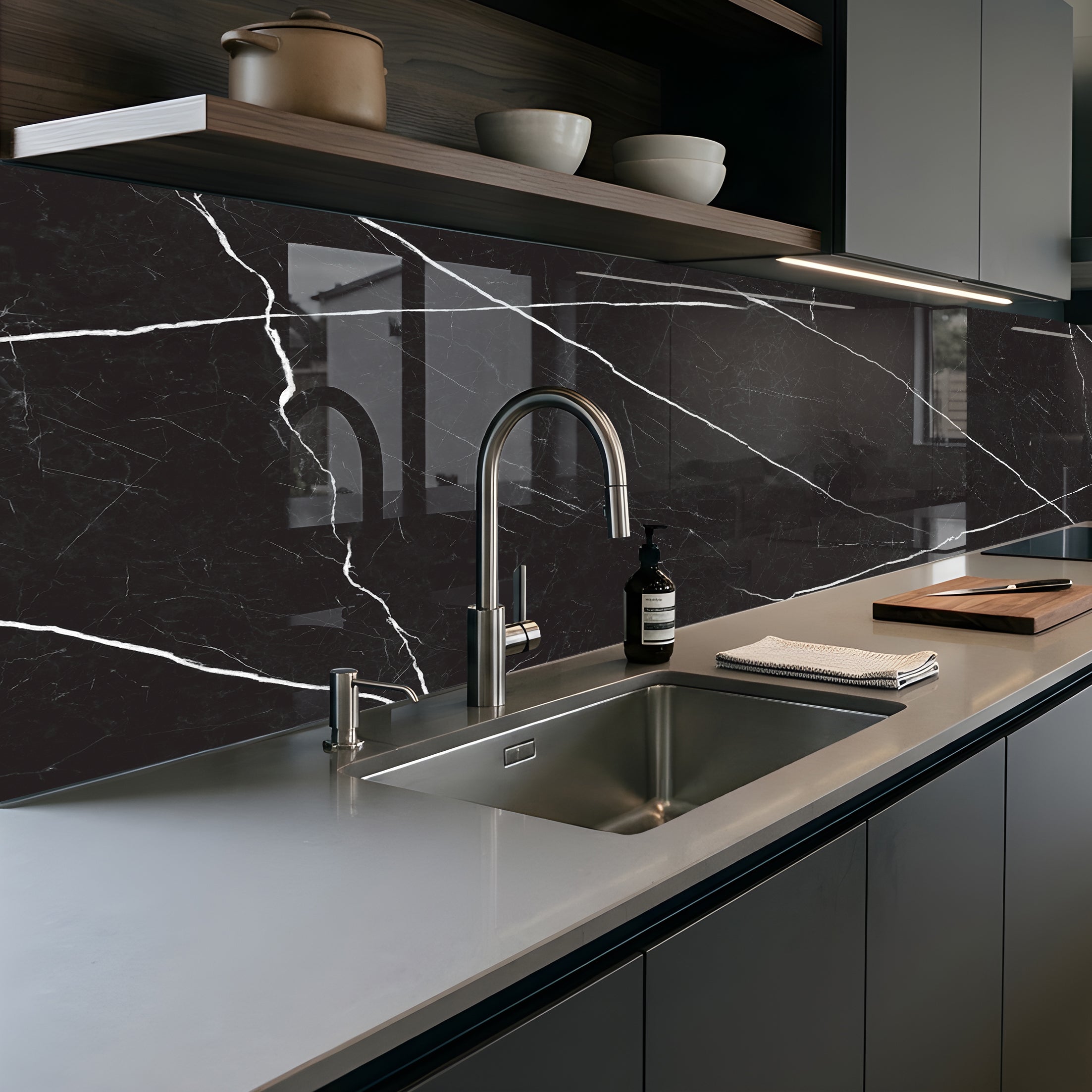 Printed glass kitchen splashback