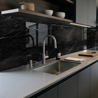 Printed glass kitchen splashback