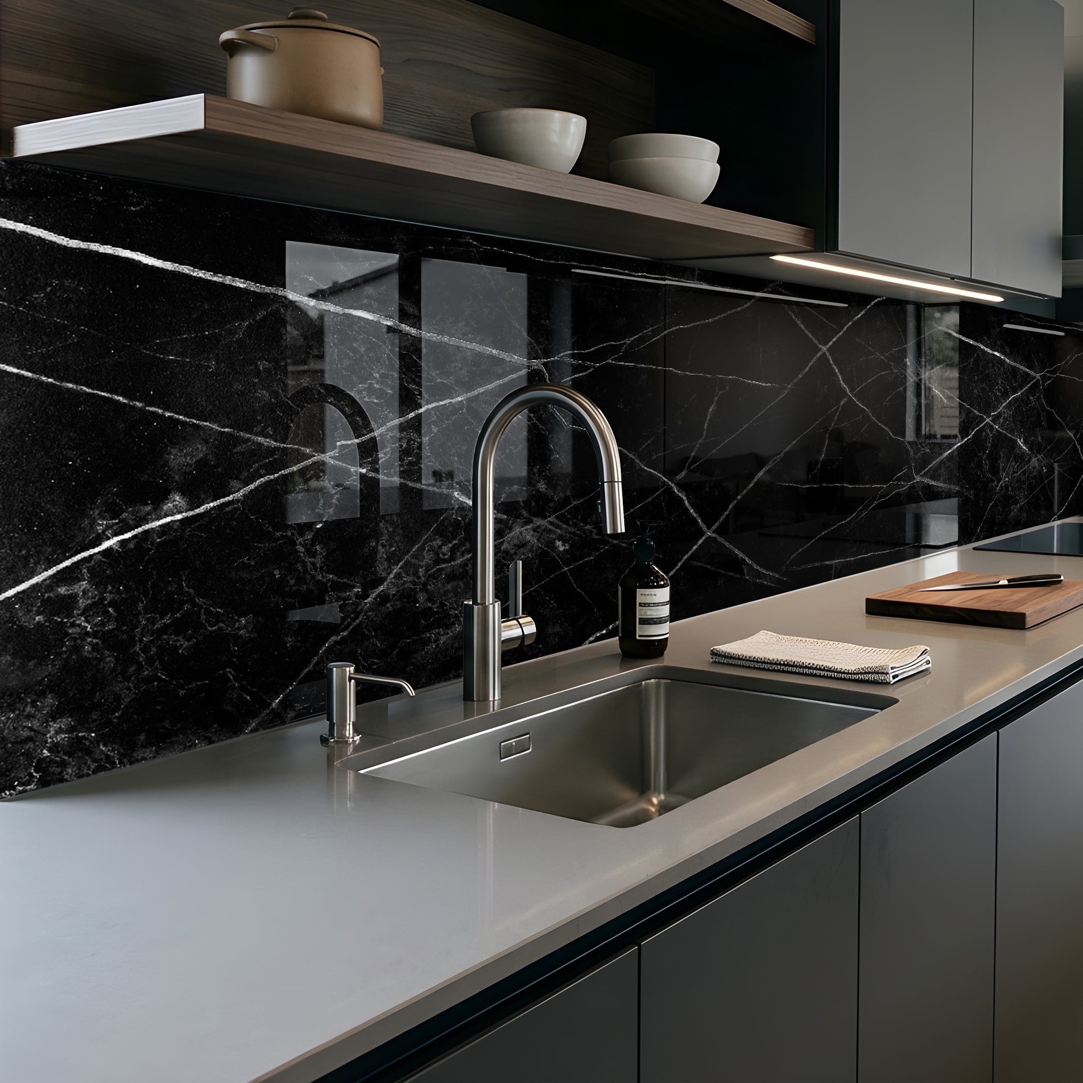 Printed glass kitchen splashback