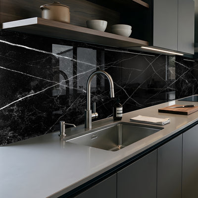 Printed glass kitchen splashback