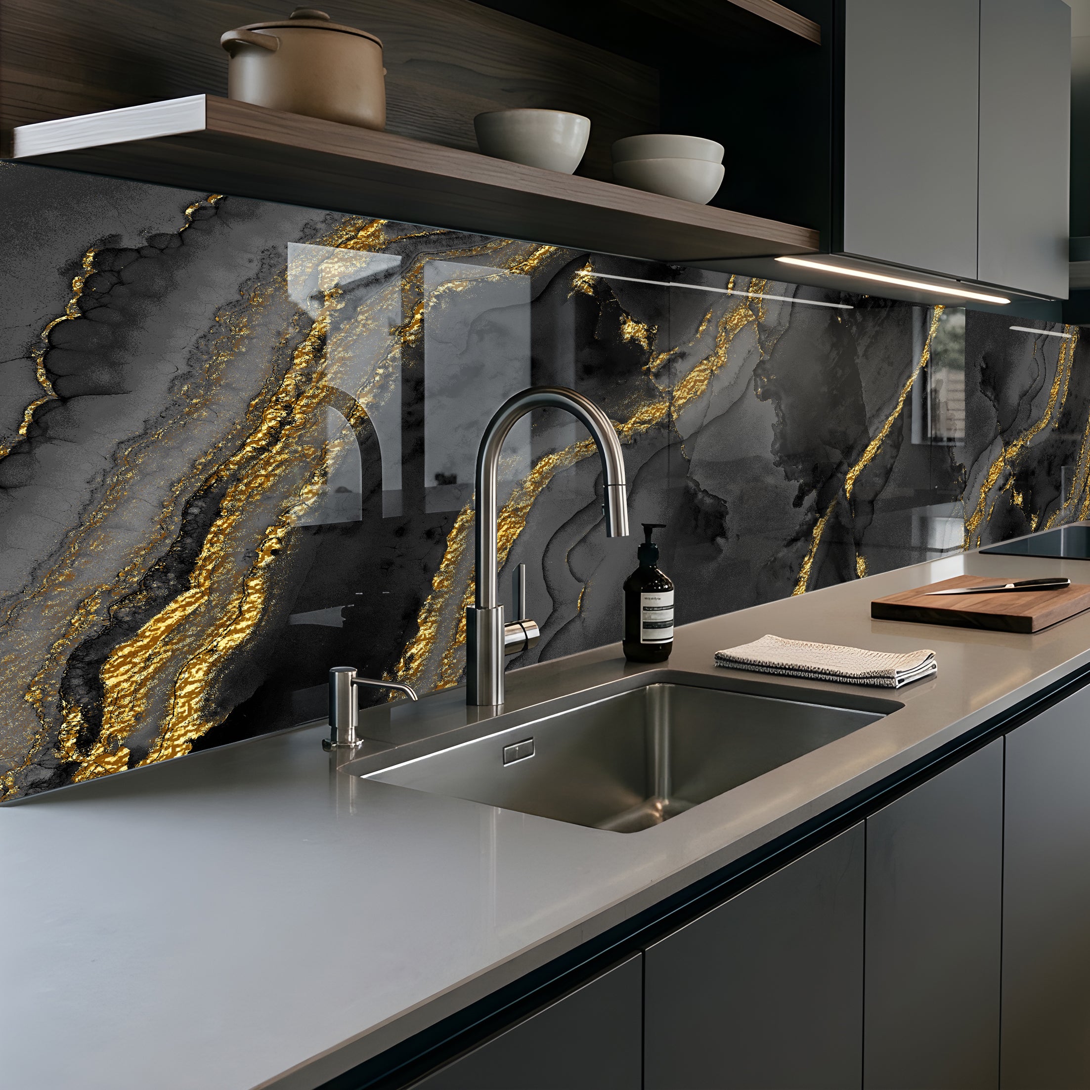 Printed glass kitchen splashback