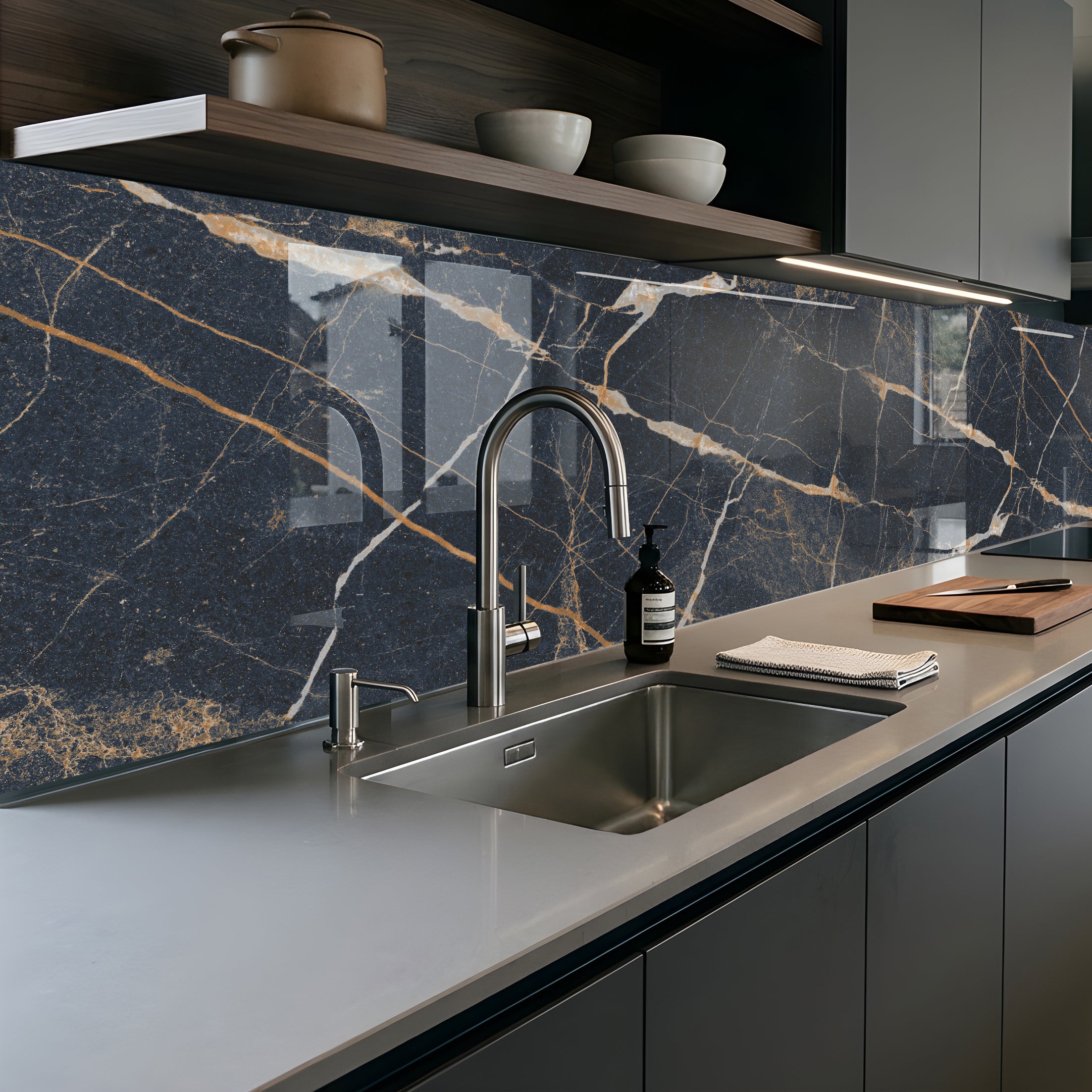 Printed glass kitchen splashback