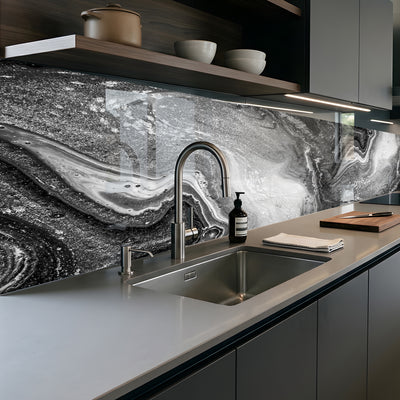 Printed glass kitchen splashback