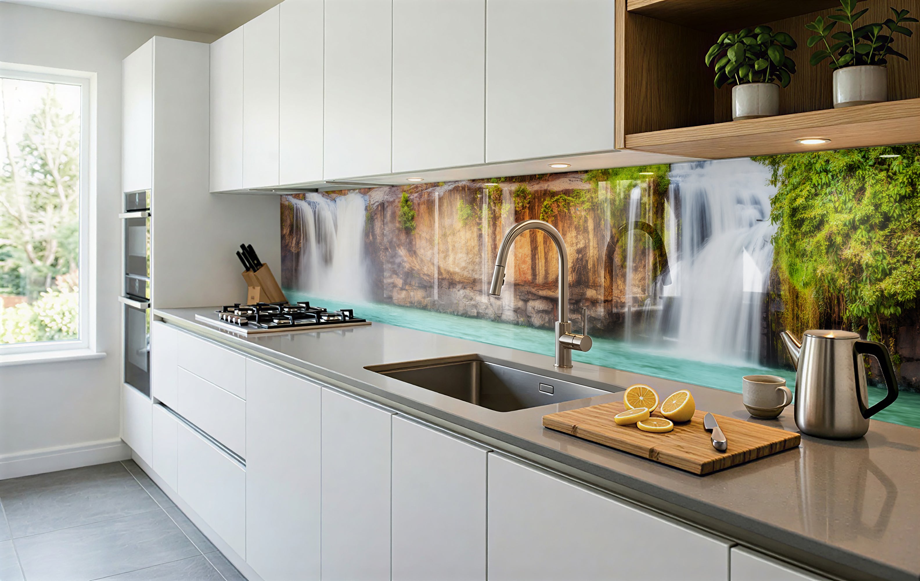 Printed glass kitchen splashback