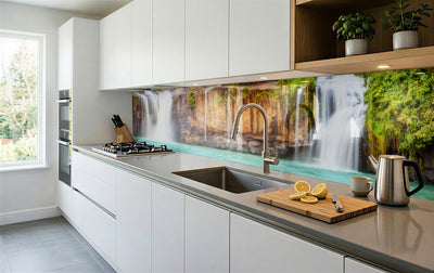 Printed glass kitchen splashback