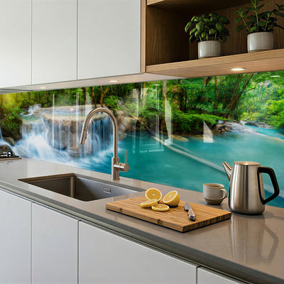 Printed glass kitchen splashback
