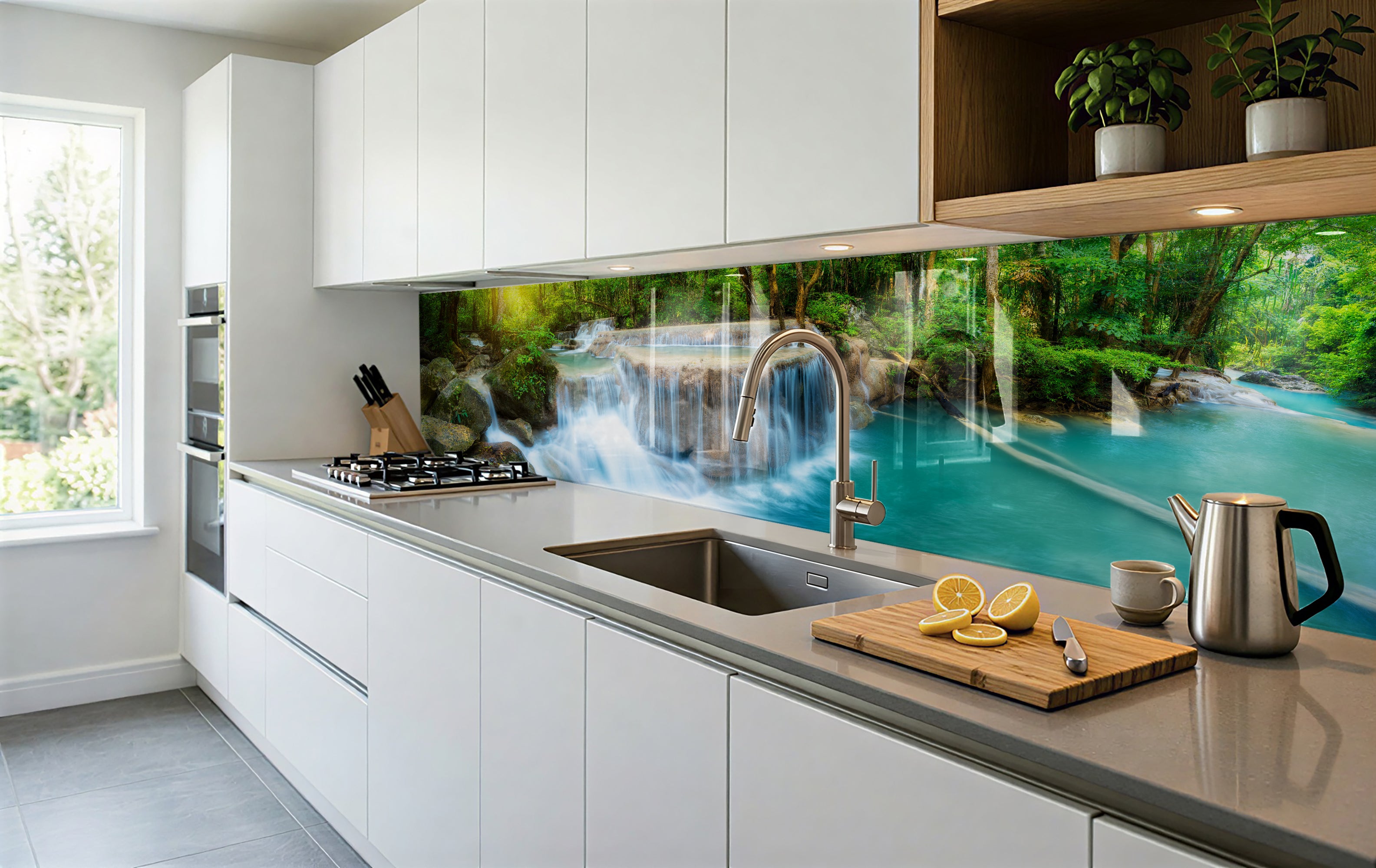 Printed glass kitchen splashback
