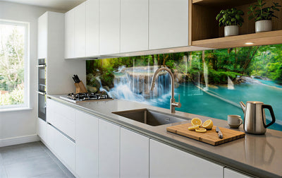 Printed glass kitchen splashback