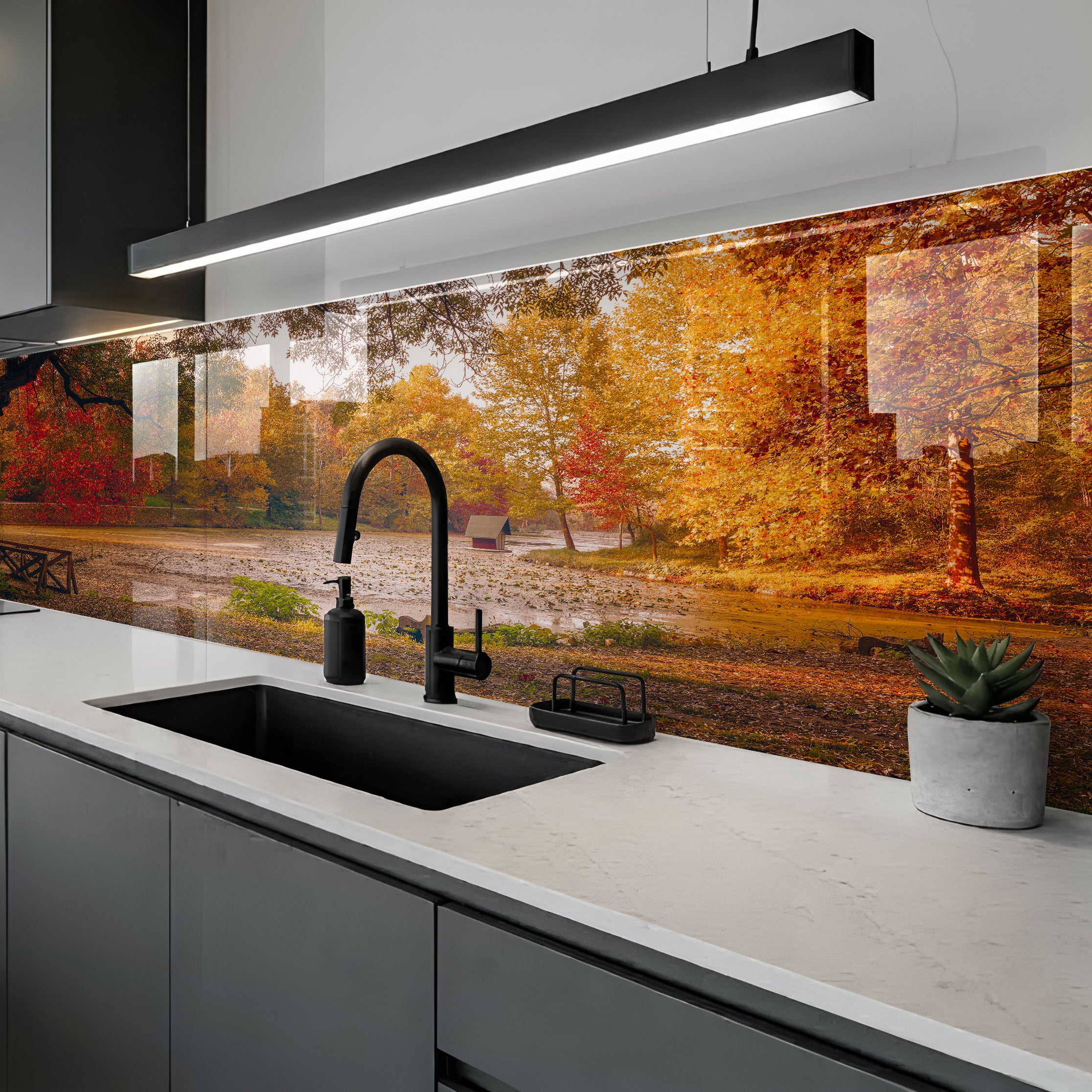 Printed glass kitchen splashback