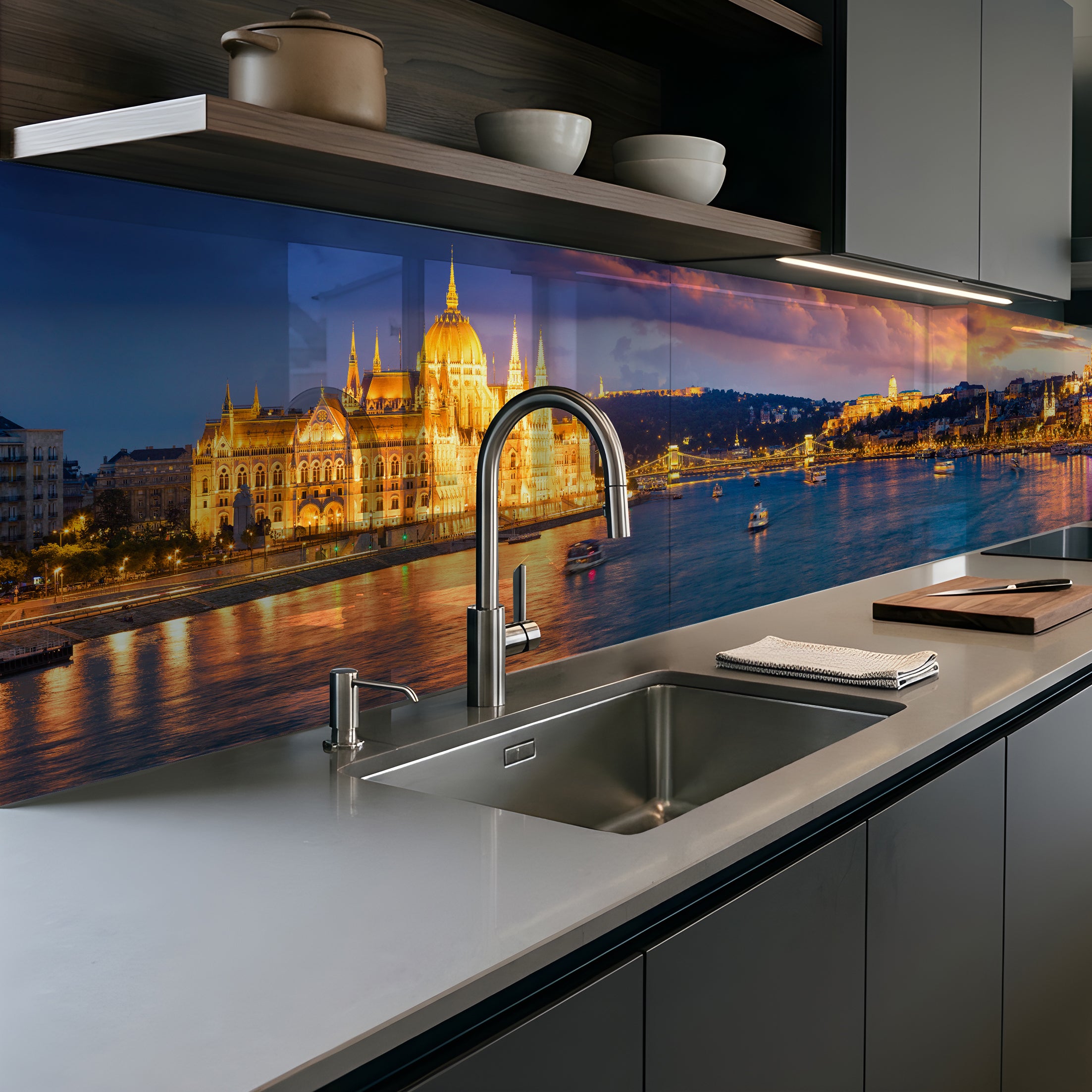 Printed glass kitchen splashback
