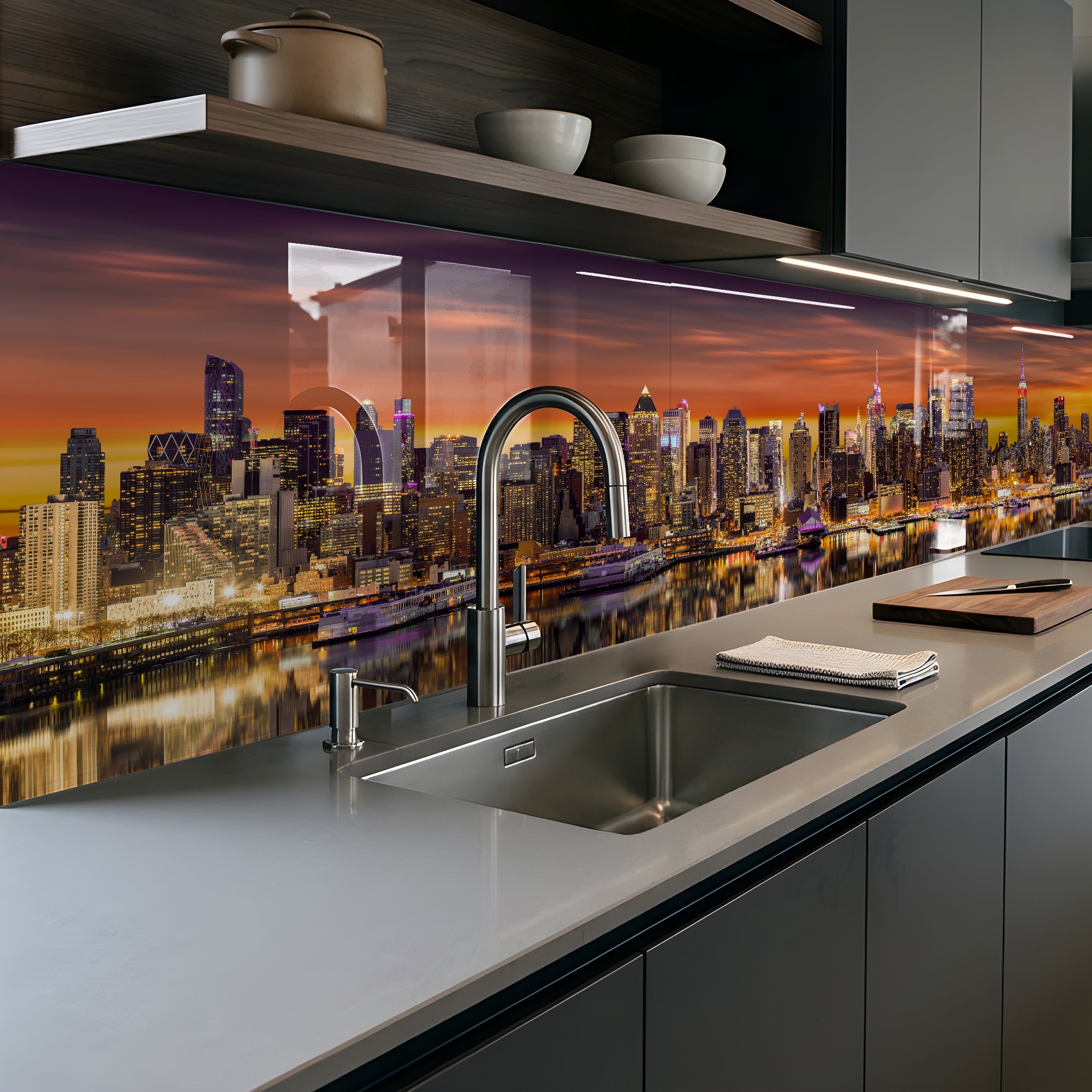 Printed glass kitchen splashback
