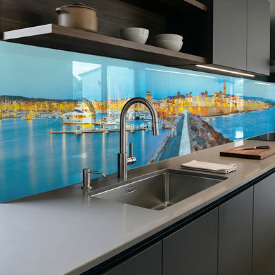 Printed glass kitchen splashback