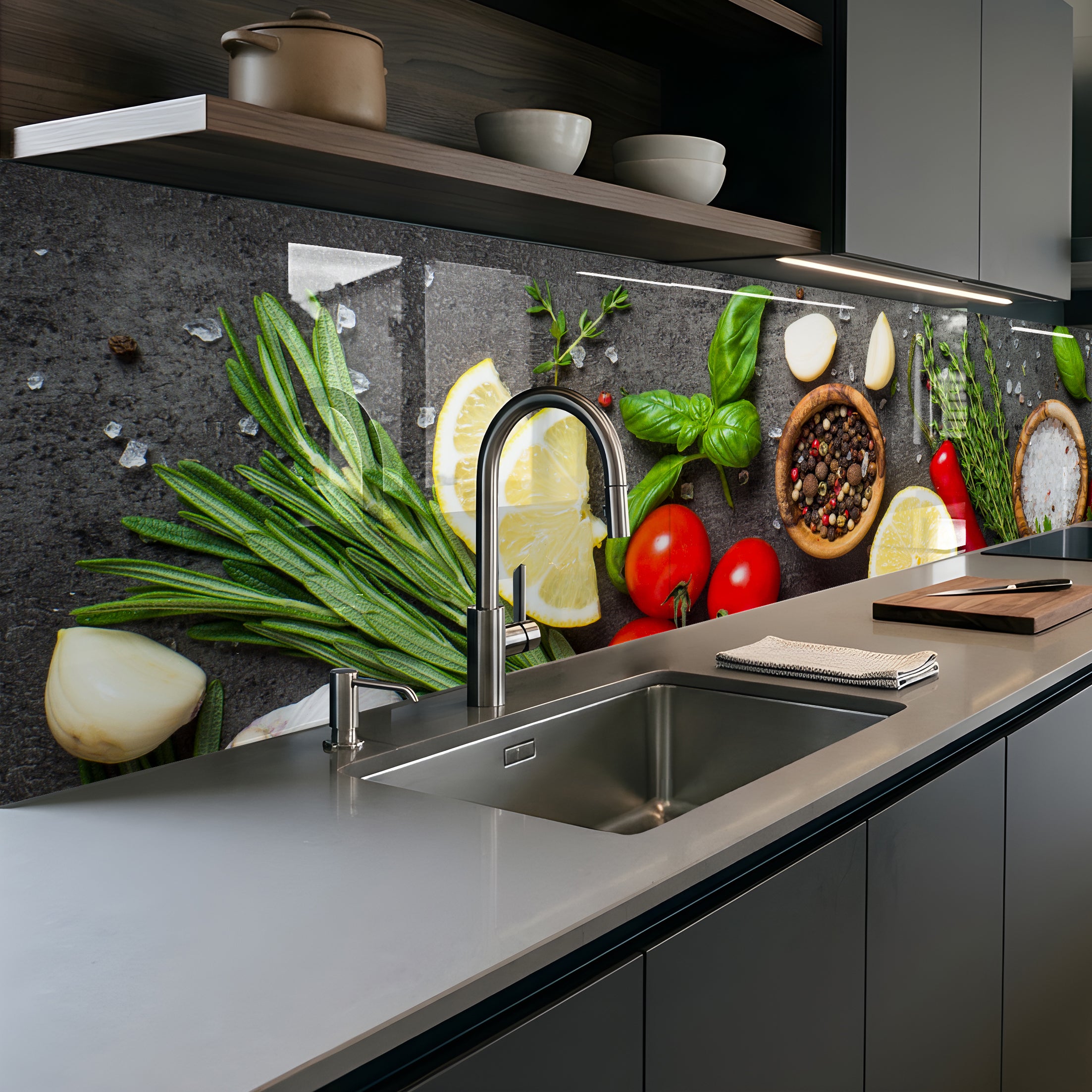 Painted kitchen glass cladding
