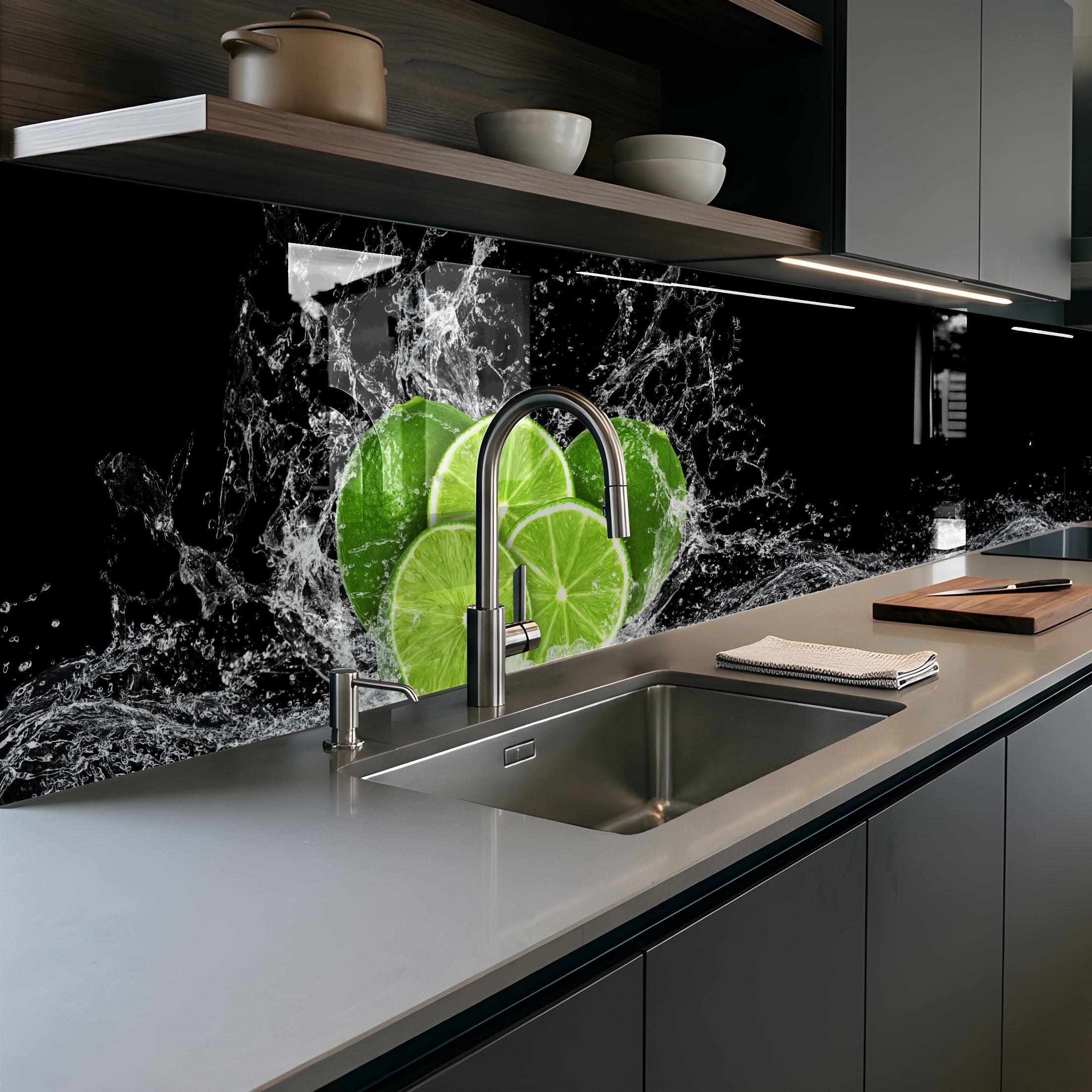 Painted kitchen glass cladding