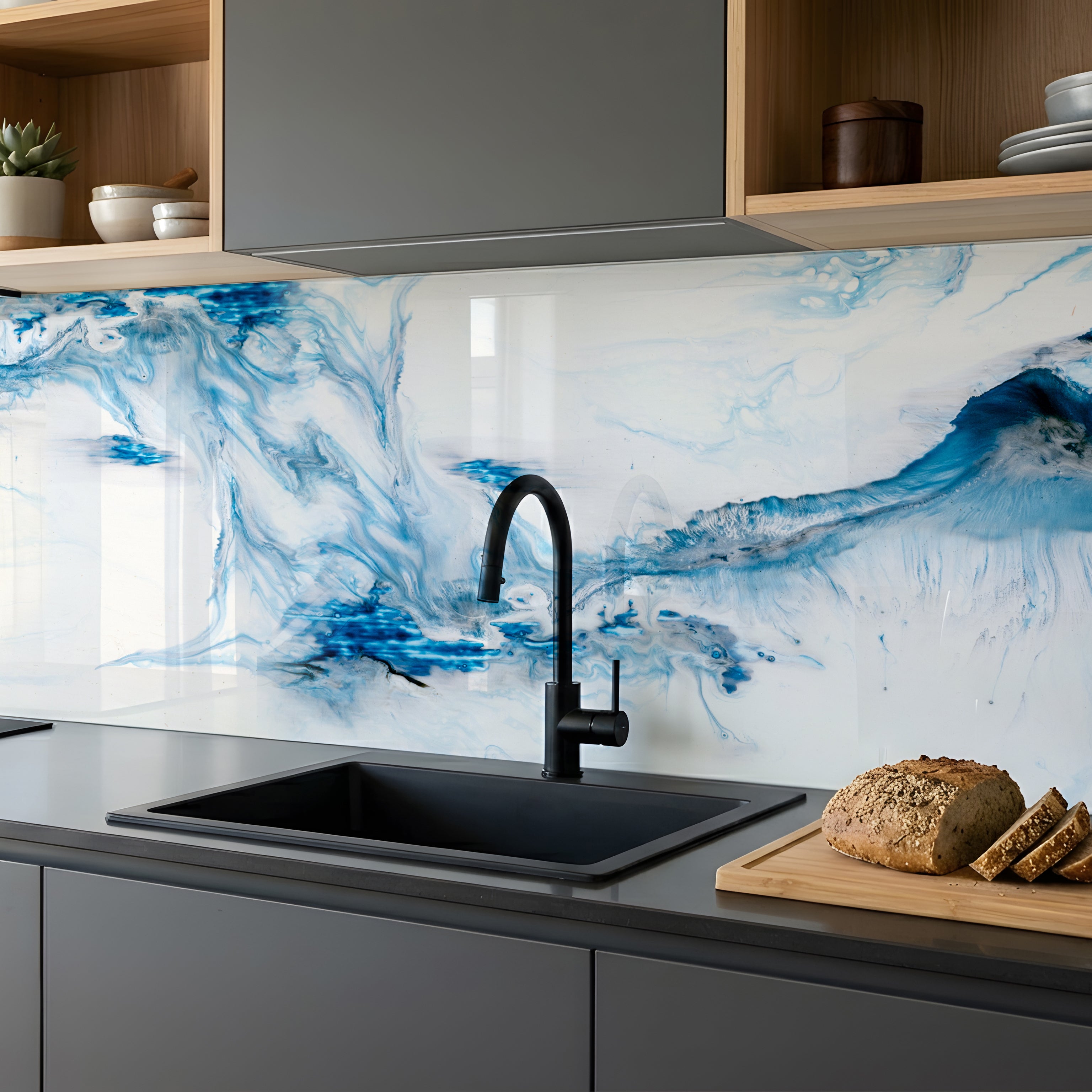 Printed glass kitchen splashback