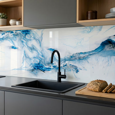 Printed glass kitchen splashback
