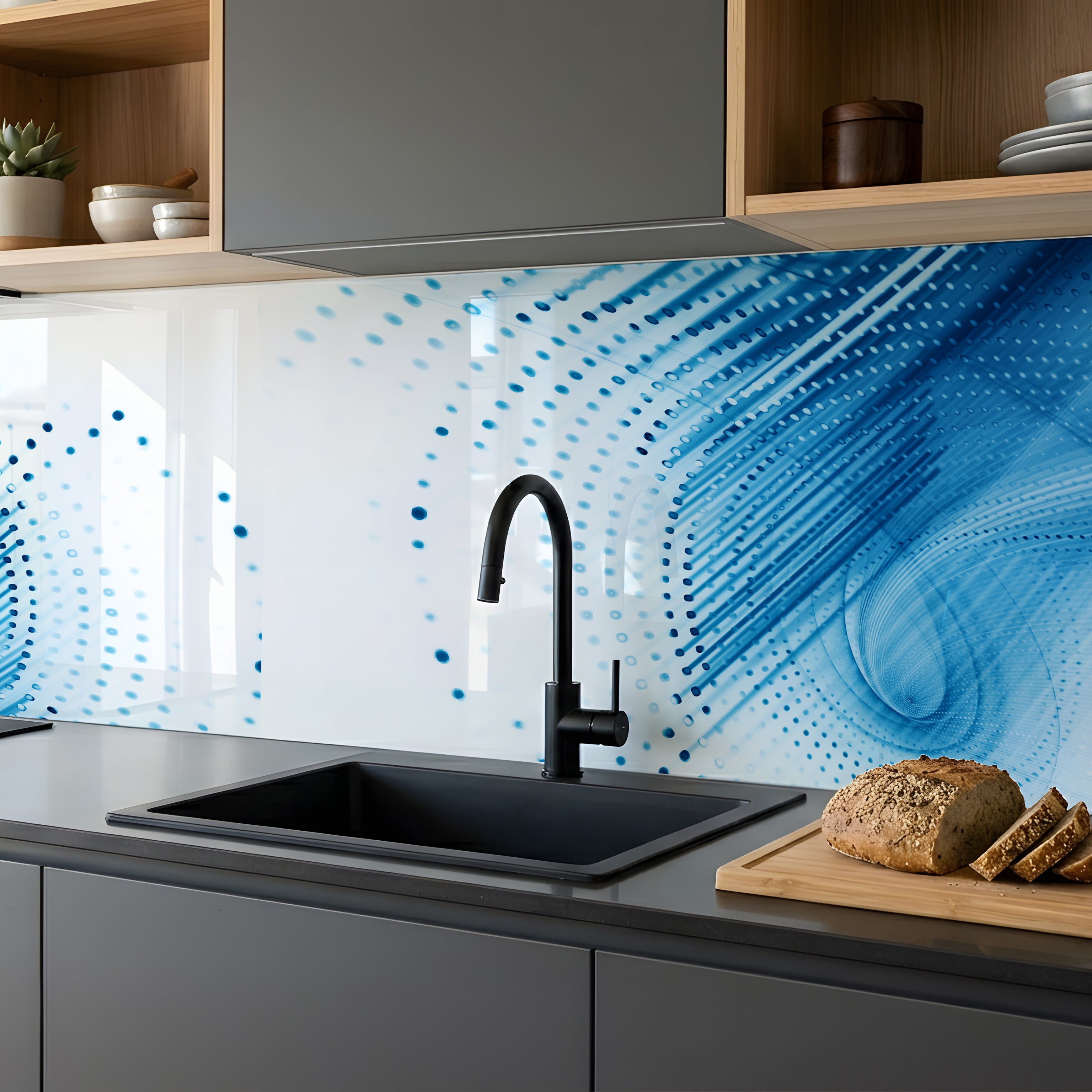 Printed glass kitchen splashback