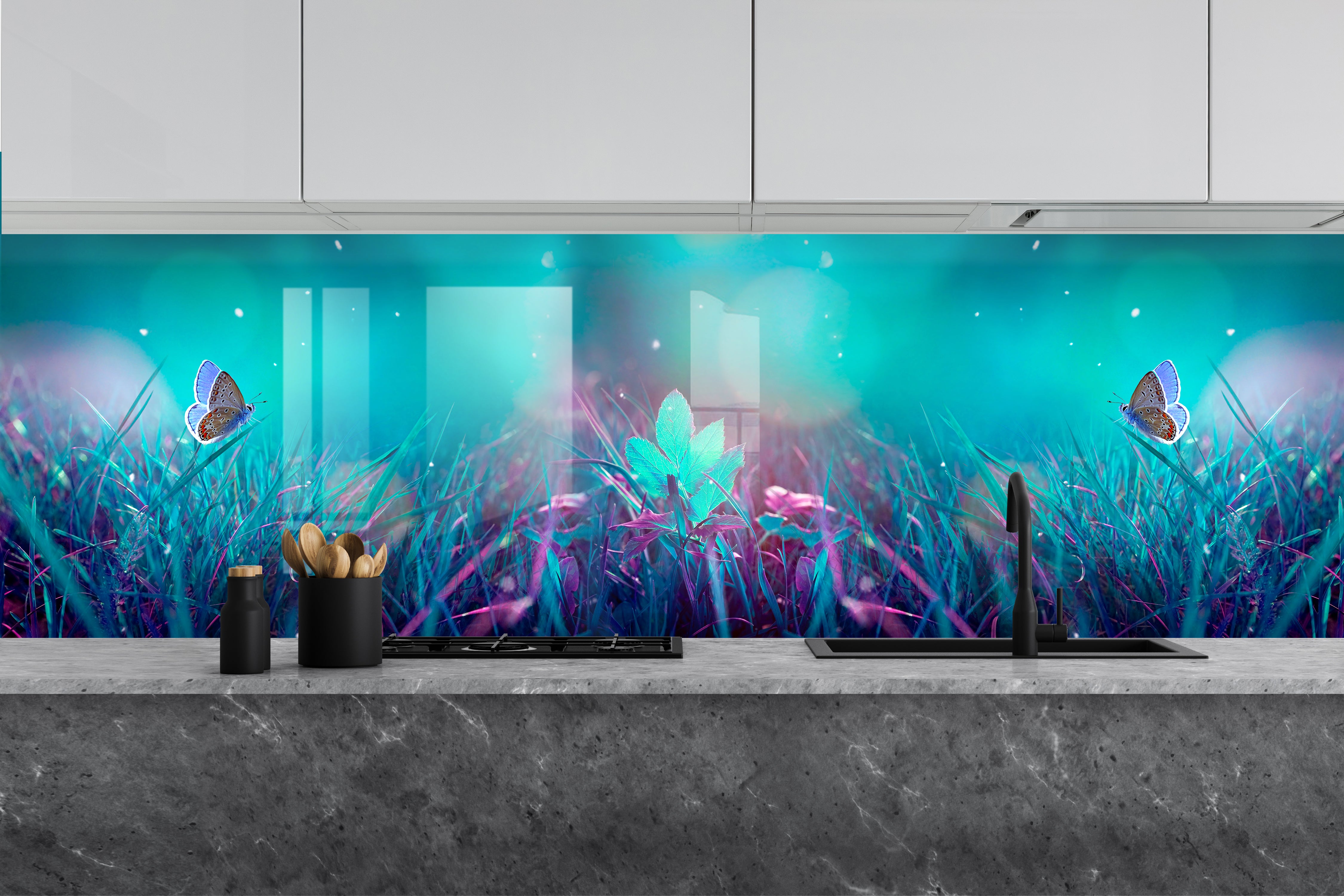 Painted glass kitchen splashback #647