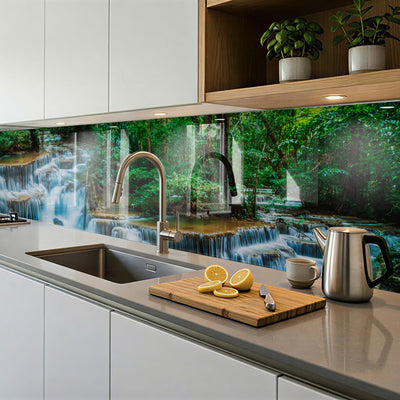 Printed glass kitchen splashback
