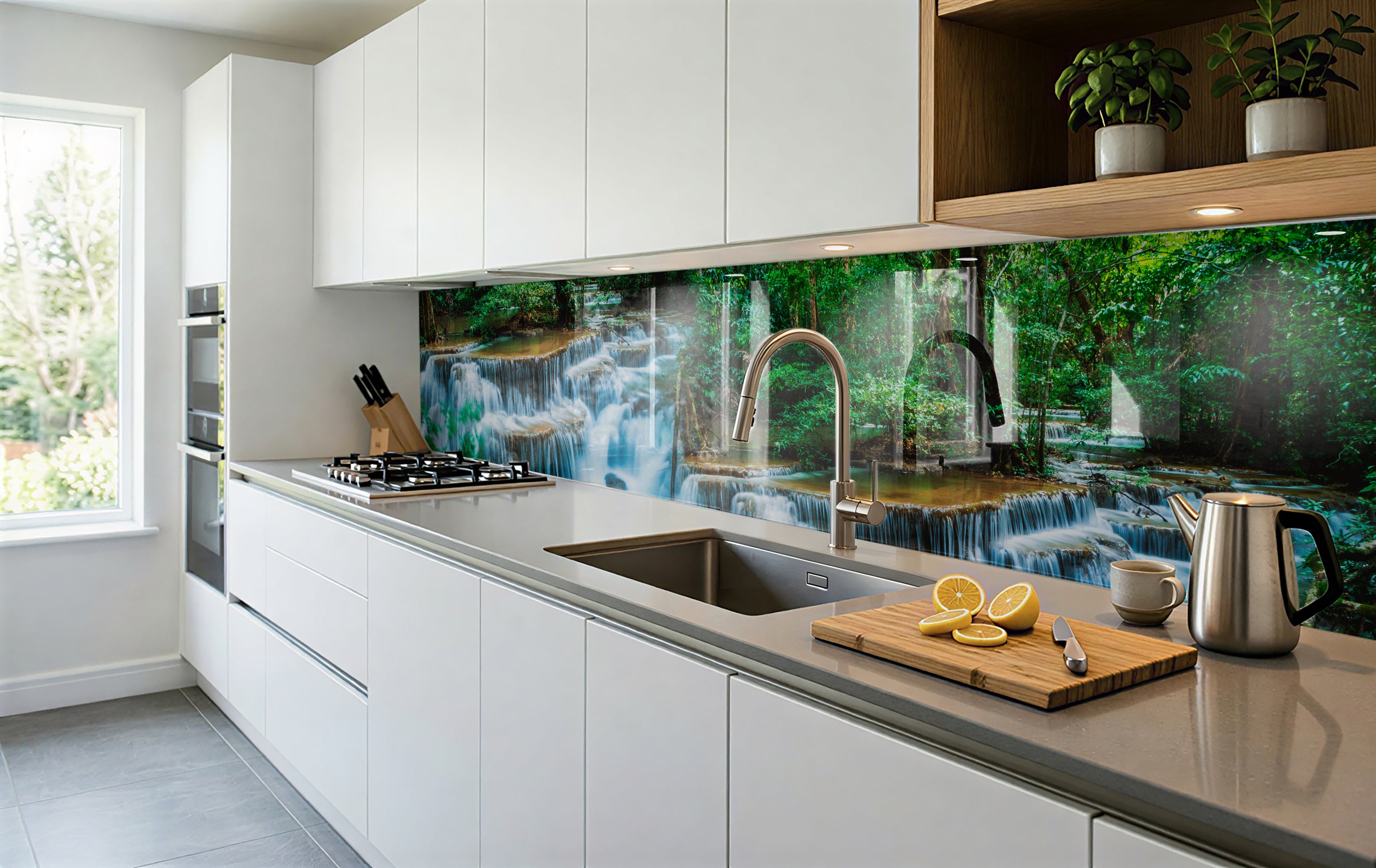 Printed glass kitchen splashback