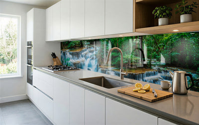 Printed glass kitchen splashback