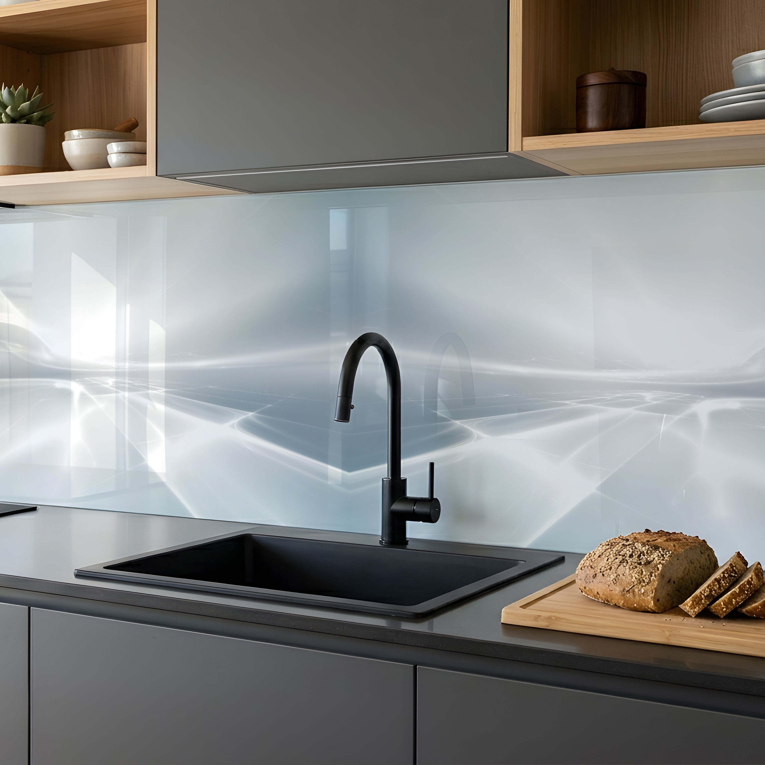 Printed glass kitchen splashback