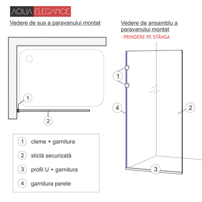 Shower Screens Walk-in, Stainless steel shower wall, copper #Grey
